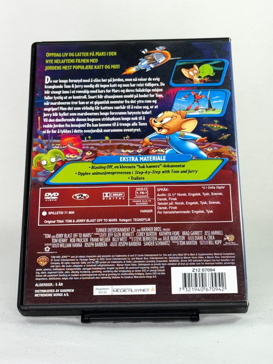 DVD-cover-bakside til filmen Tom & Jerry tar av til Mars – Brukt DVD fra nettbutikken Brukbar Film