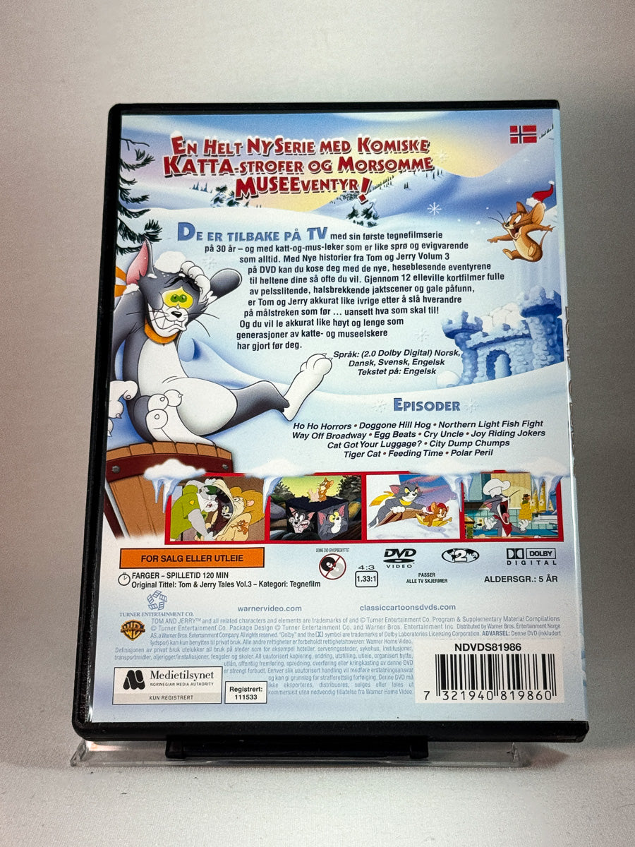 Bakside av DVD-coveret til Tom & Jerry – Nye historier fra Tom & Jerry Vol. 3, brukt original DVD hos Brukbar Film