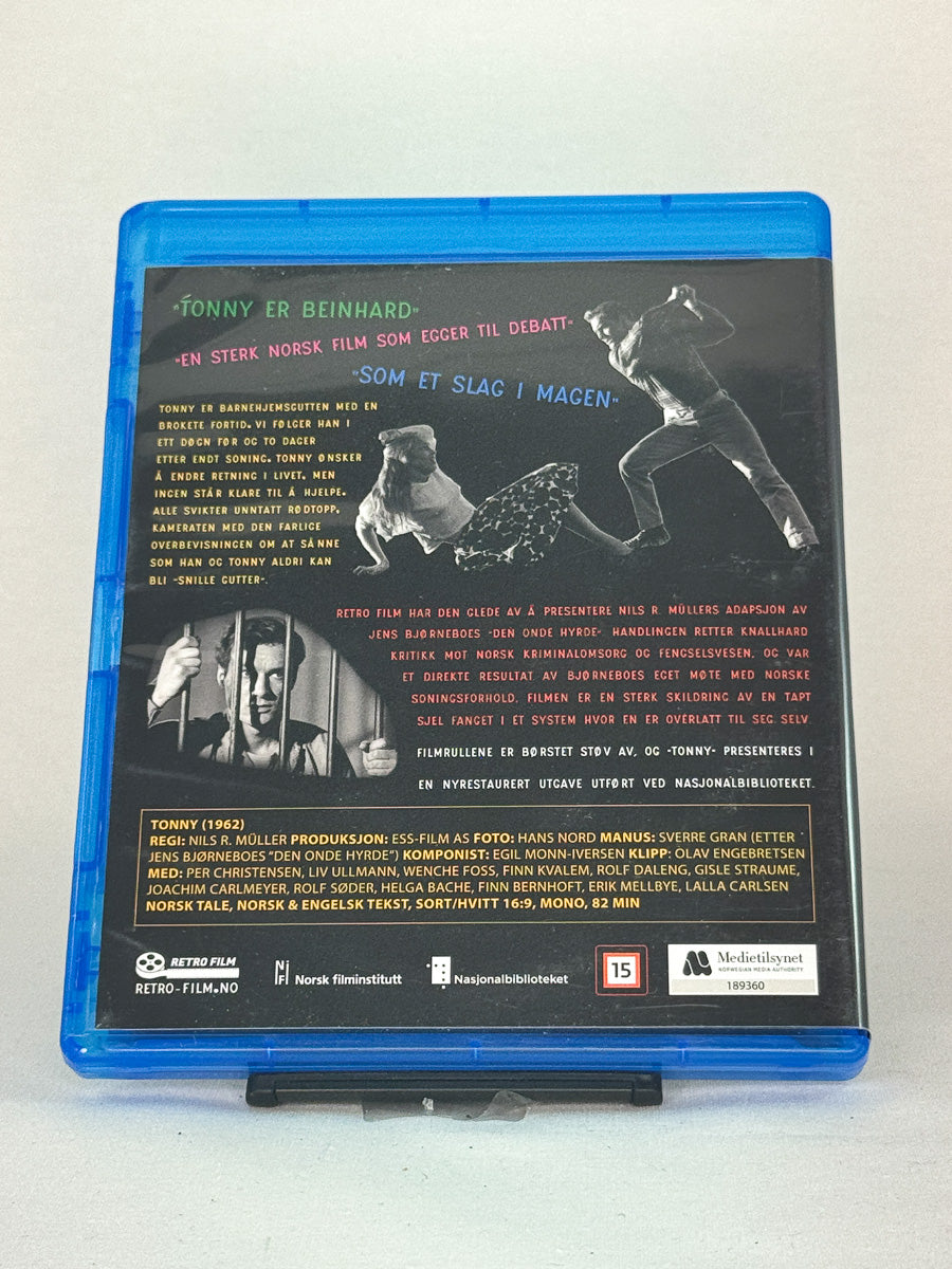 Bakside av Blu-ray-cover til Tonny – Blu-ray-utgave av Jens Bjørneboe-filmatiseringen, restaurert norsk klassiker hos Brukbar Film.