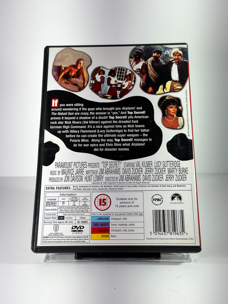 Bakside av cover til Top Secret! på DVD