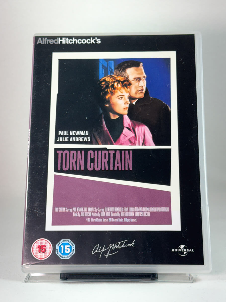 Forside av DVD-cover til Torn Curtain – kaldkrigsthriller med Paul Newman og Julie Andrews, brukt film hos Brukbar Film.