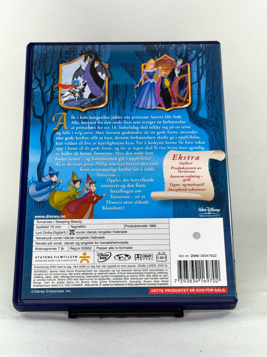 DVD-bakside til filmen Tornerose
Baksiden viser info, spesifikasjoner og eventuell ekstratekst – produktbilde fra nettbutikken Brukbar Film