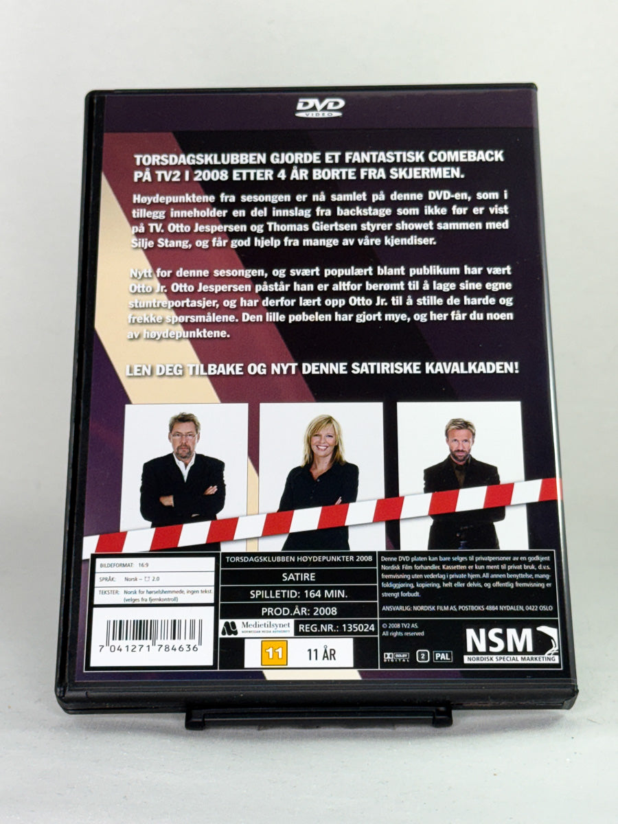 Torsdagsklubben Høydepunkter 2008 – bakside av DVD-cover, brukt norsk TV-underholdning med episoder og detaljer