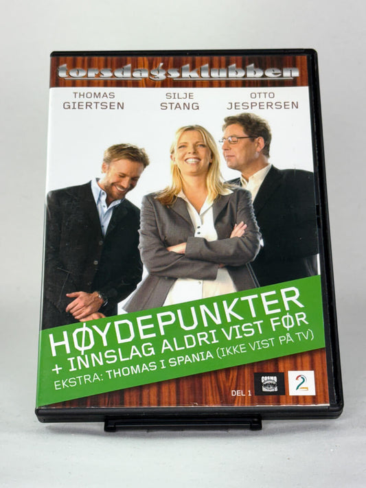 Brukt DVD Torsdagsklubben Høydepunkter – forside av humorprogram på DVD, norsk brukt underholdning fra Brukbar Film