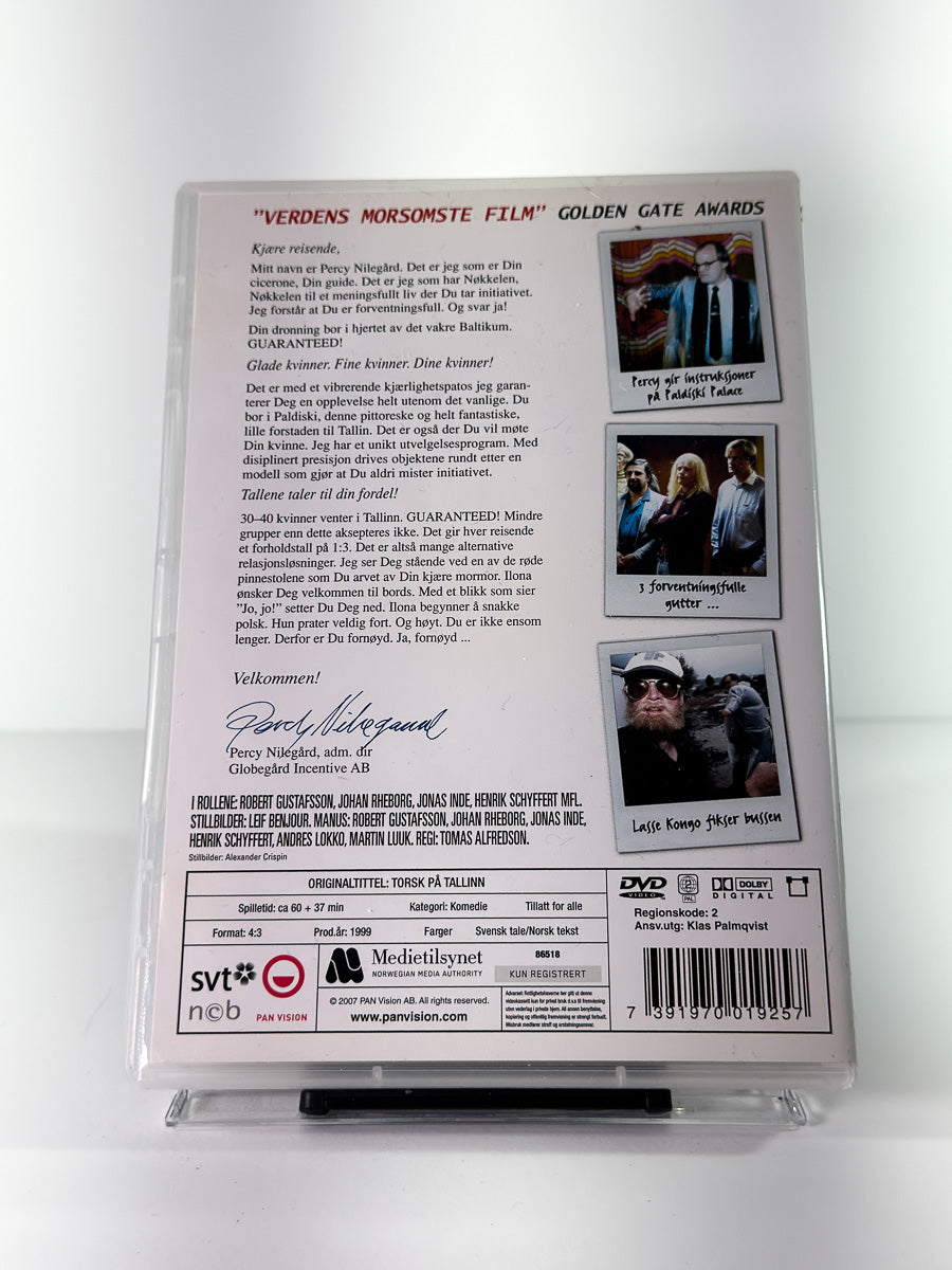 Bakside av cover til Torsk paa Tallinn, brukt original DVD hos Brukbar Film
