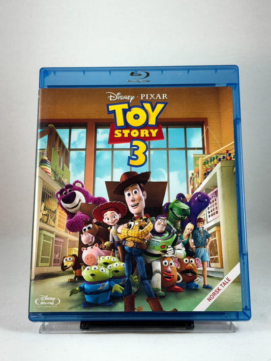 Forside av Blu-ray-cover til Toy Story 3 – Oscar-belønnet animasjonsfilm fra Disney Pixar med norsk tale, brukt film hos Brukbar Film.