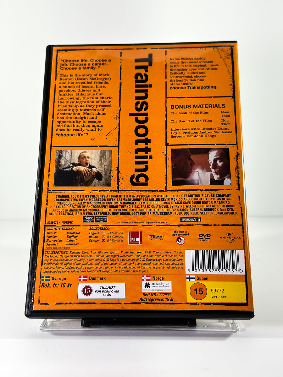 Bakside av cover til Trainspotting på DVD