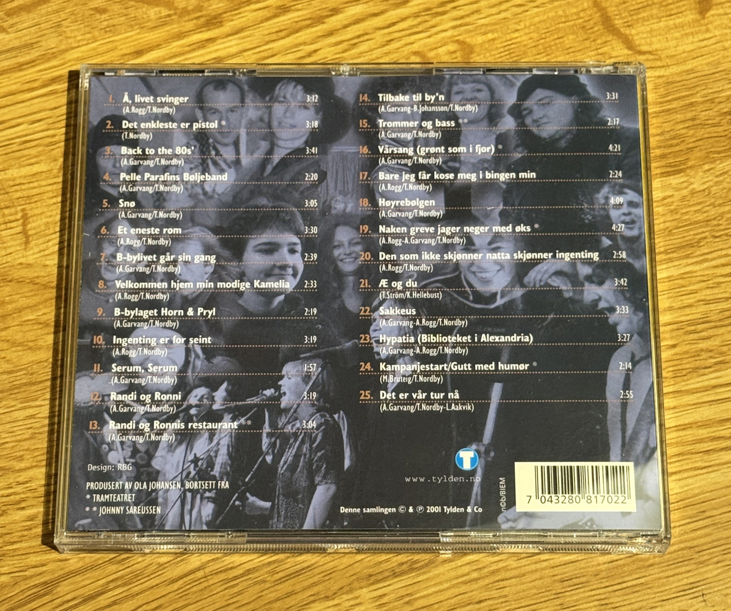 Bakside av cover til Tramteatret and Pelle Parafins Bøljeband 25 Beste, norsk musikkutgivelse
