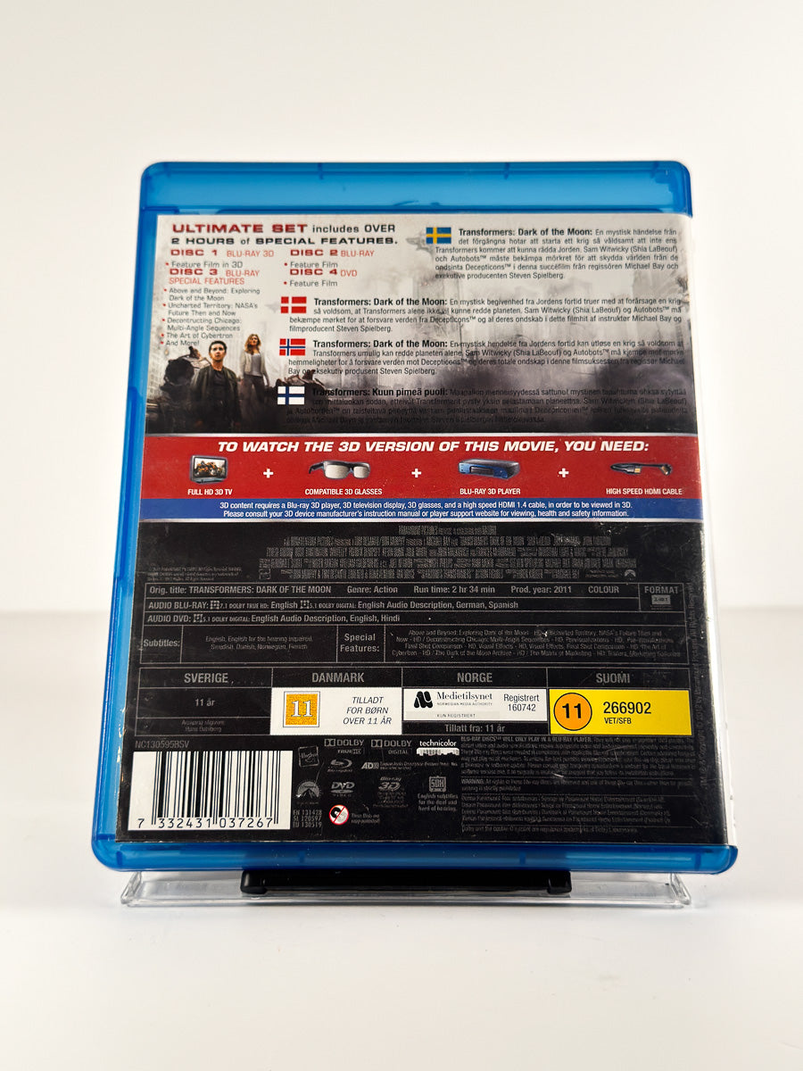 Bakside av cover til Transformers: Dark of the Moon på Blu-ray 3D + Blu-ray + DVD