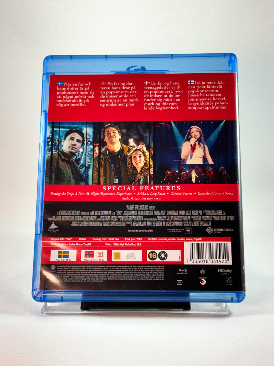 Bakside av cover til Trap, brukt Blu-ray-utgivelse hos Brukbar Film