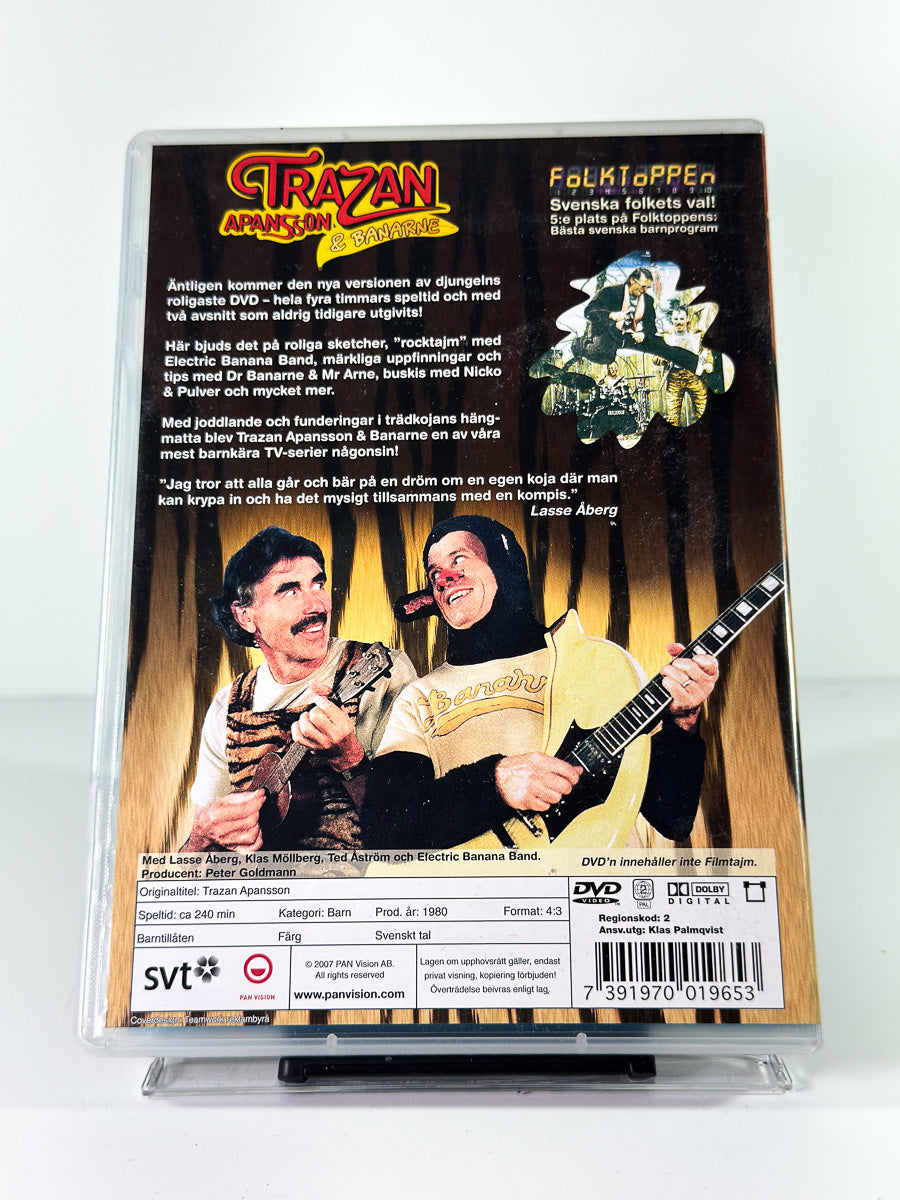 Bakside av cover til Trazan Apansson & Banarne, brukt original DVD hos Brukbar Film