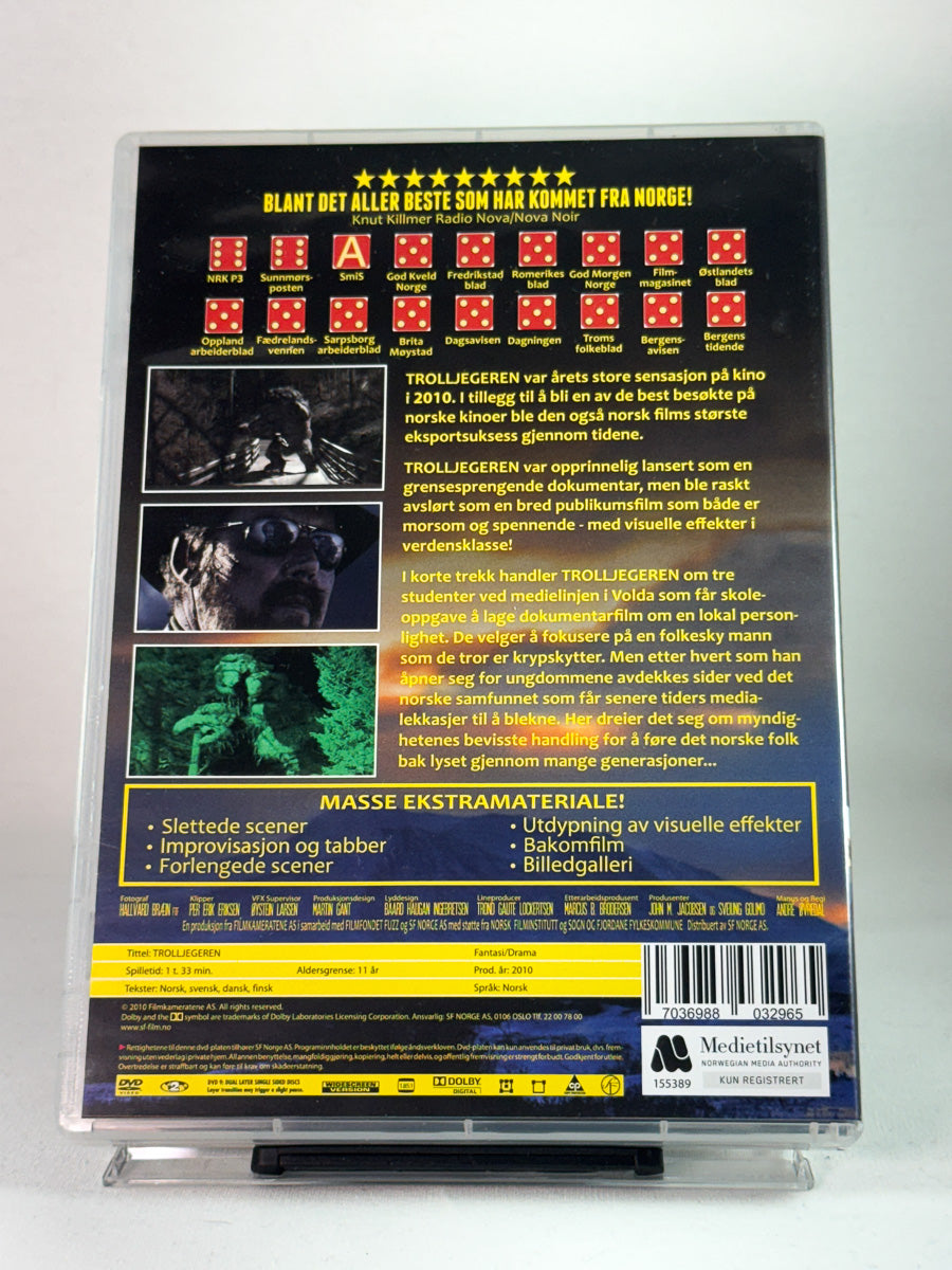 Bakside av Trolljegeren på DVD, second hand film med ekstramateriale og teknisk informasjon hos Brukbar Film