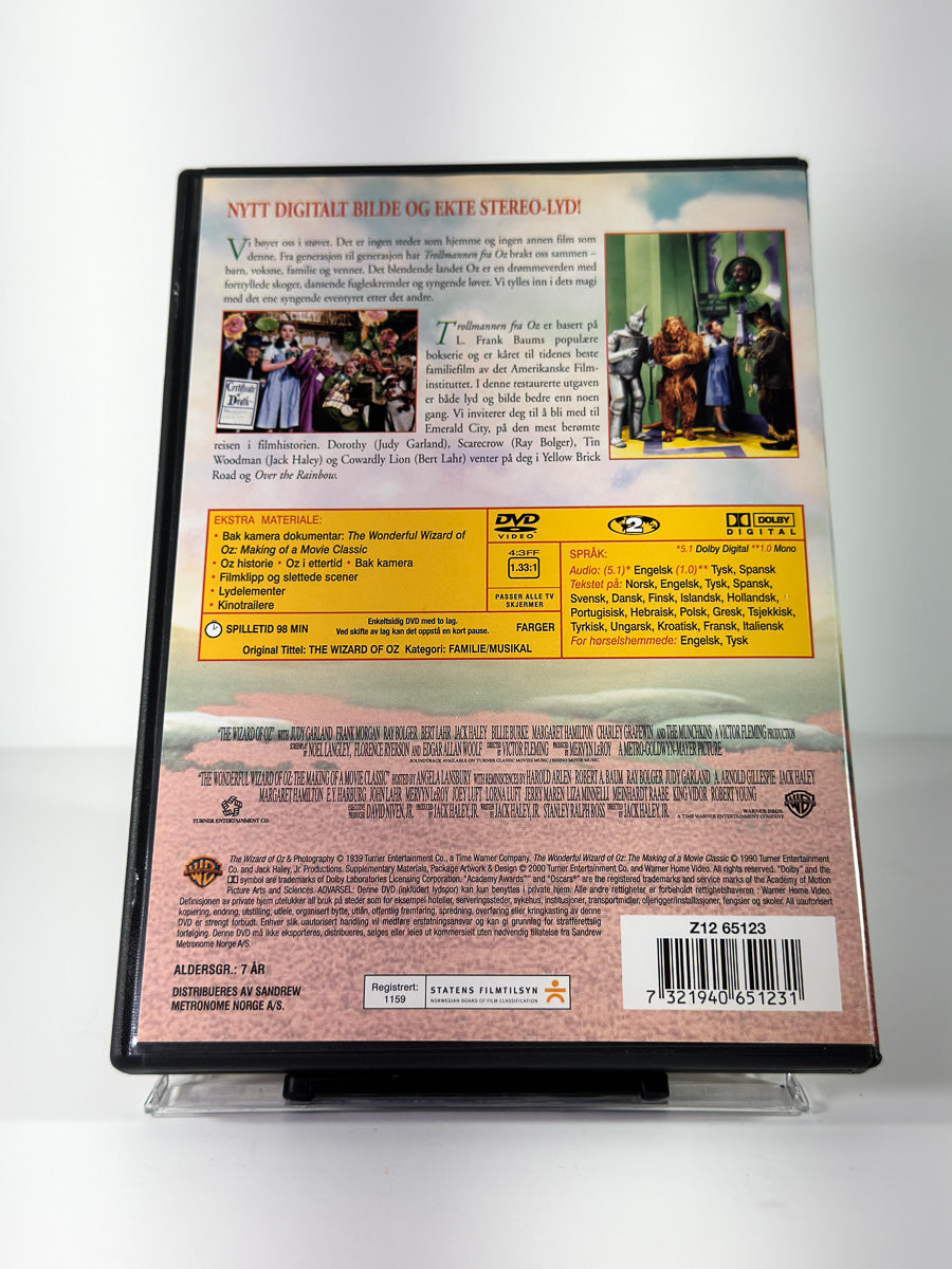 Bakside av cover til Trollmannen fra Oz på DVD