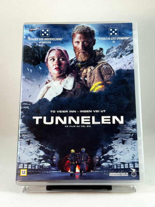 Forside av DVD-cover til Tunnelen – norsk katastrofefilm med Thorbjørn Harr og Ylva Fuglerud i en dramatisk redningskamp, brukt DVD hos Brukbar Film.