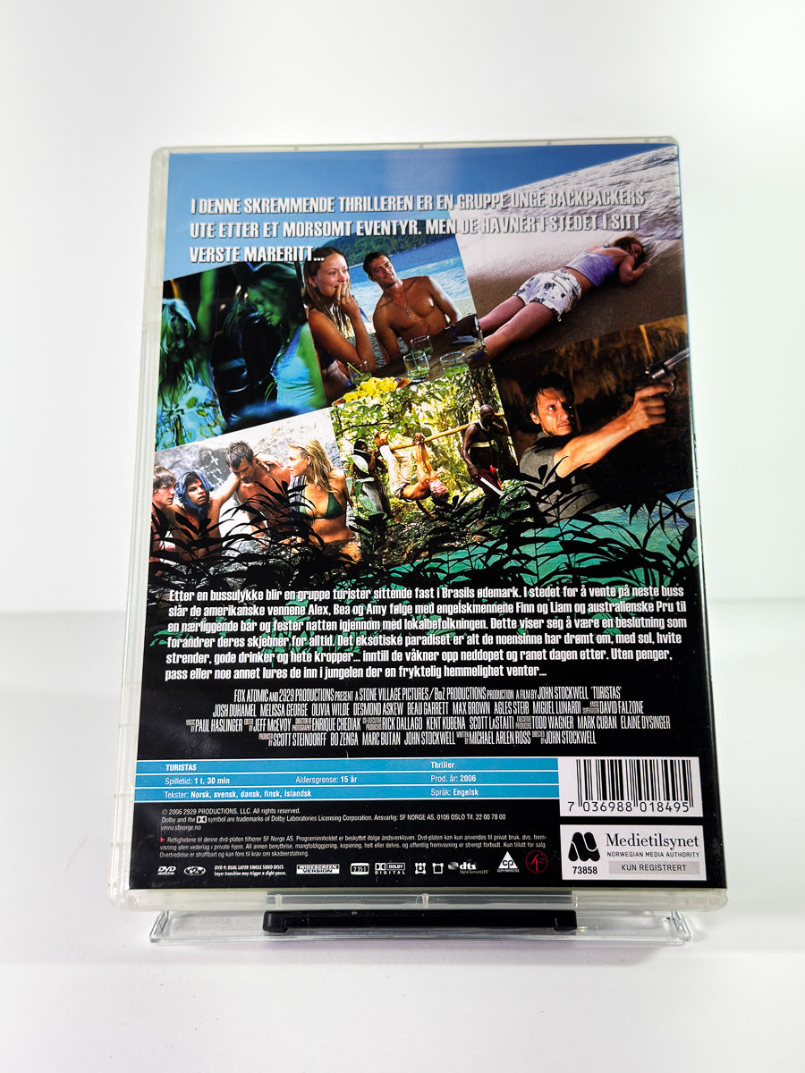 Bakside av cover til Turistas, brukt original DVD hos Brukbar Film