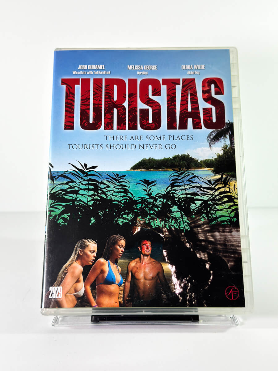 Forside av cover til Turistas, bruktfilm hos nettbutikken Brukbar Film