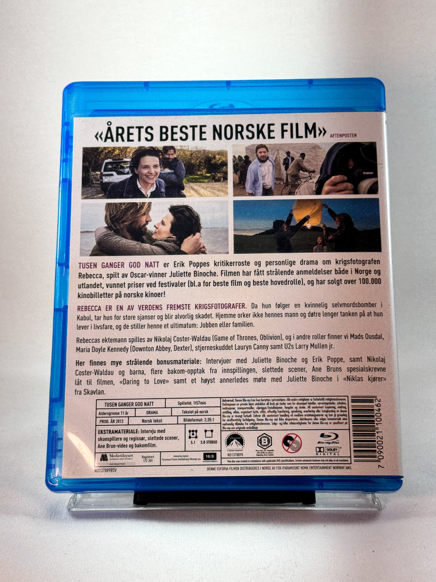 Bakside av cover til Tusen ganger god natt, brukt Blu-ray hos Brukbar Film
