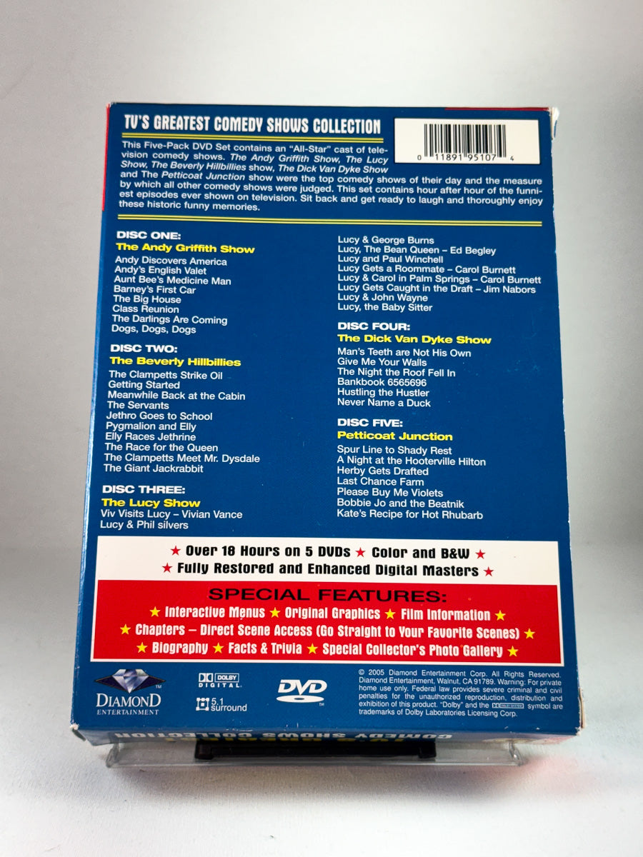 DVD-cover-bakside til TV’s Greatest Comedy Shows Collection – innhold og episodliste for klassiske TV-serier hos Brukbar Film