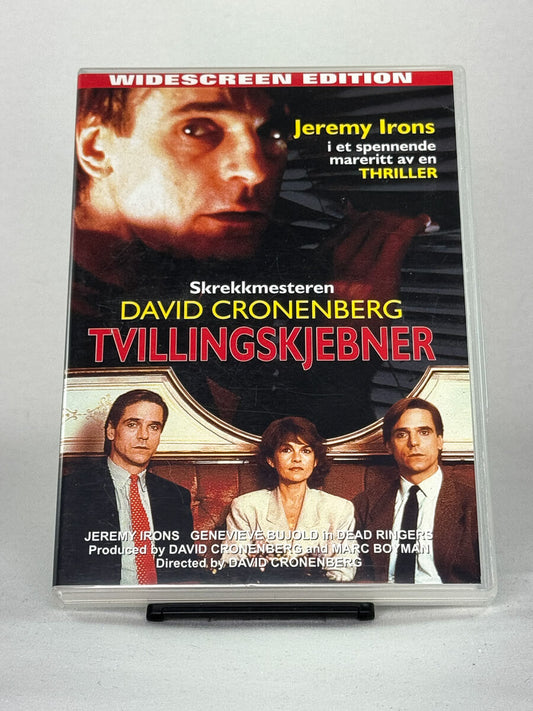 Forside av DVD-cover til Tvillingskjebner (originaltittel: Dead Ringers) – psykologisk thriller på brukt DVD fra Brukbar Film