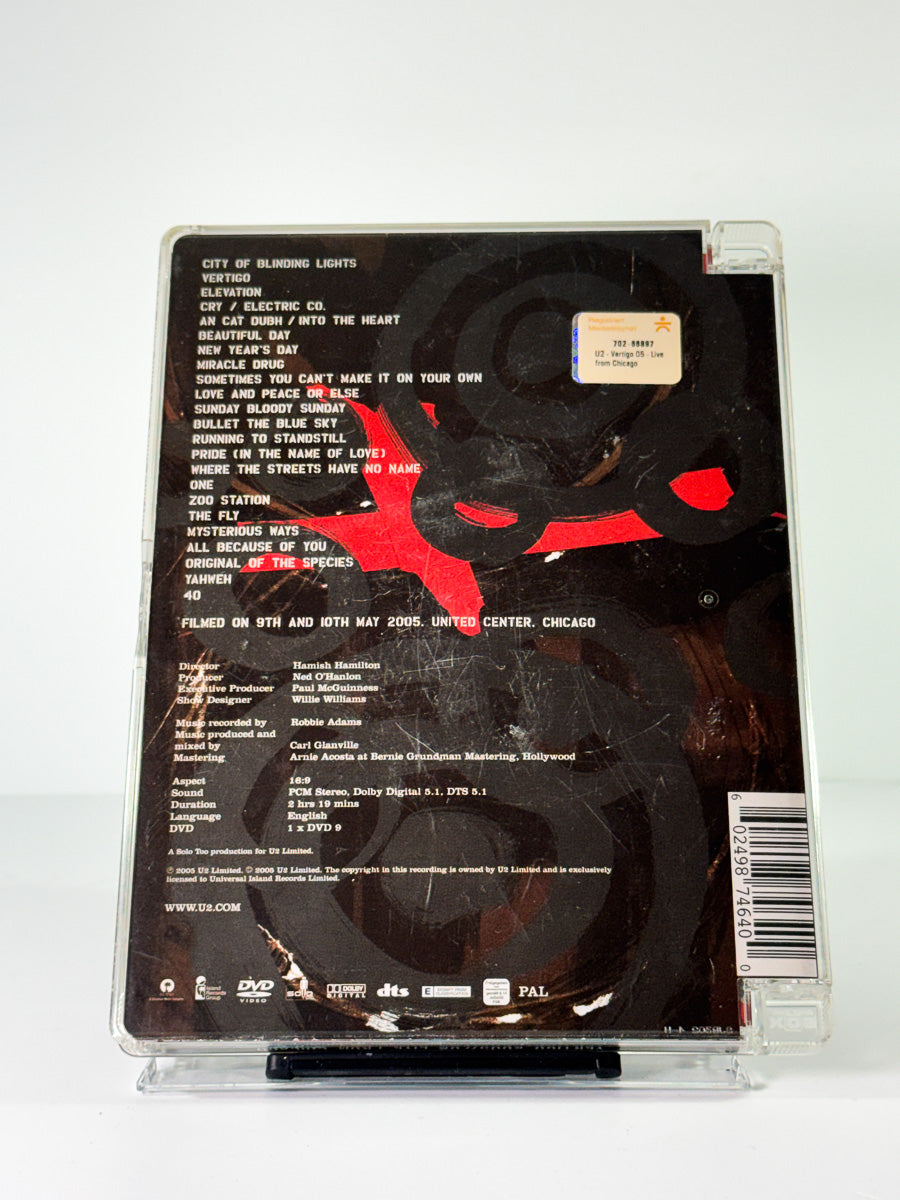 Bakside av cover til u2 vertigo 2005 live from chicago, brukt original DVD hos Brukbar Film