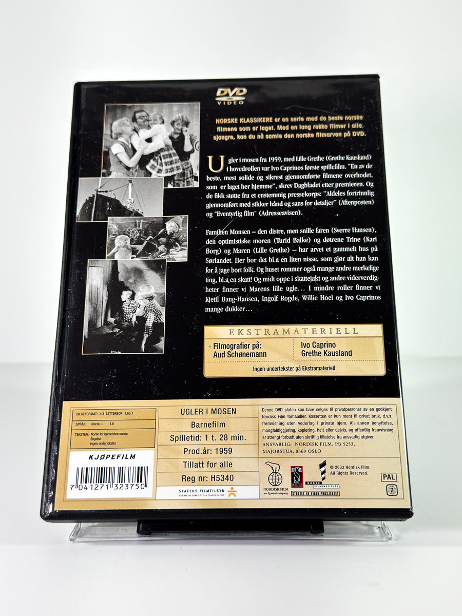 Bakside av cover til Ugler i Mosen på DVD