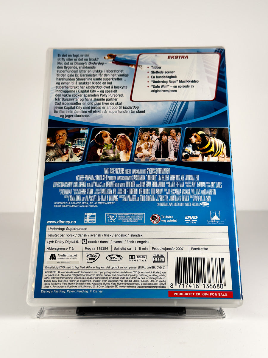 Bakside av cover til Underdog – Superhunden på DVD