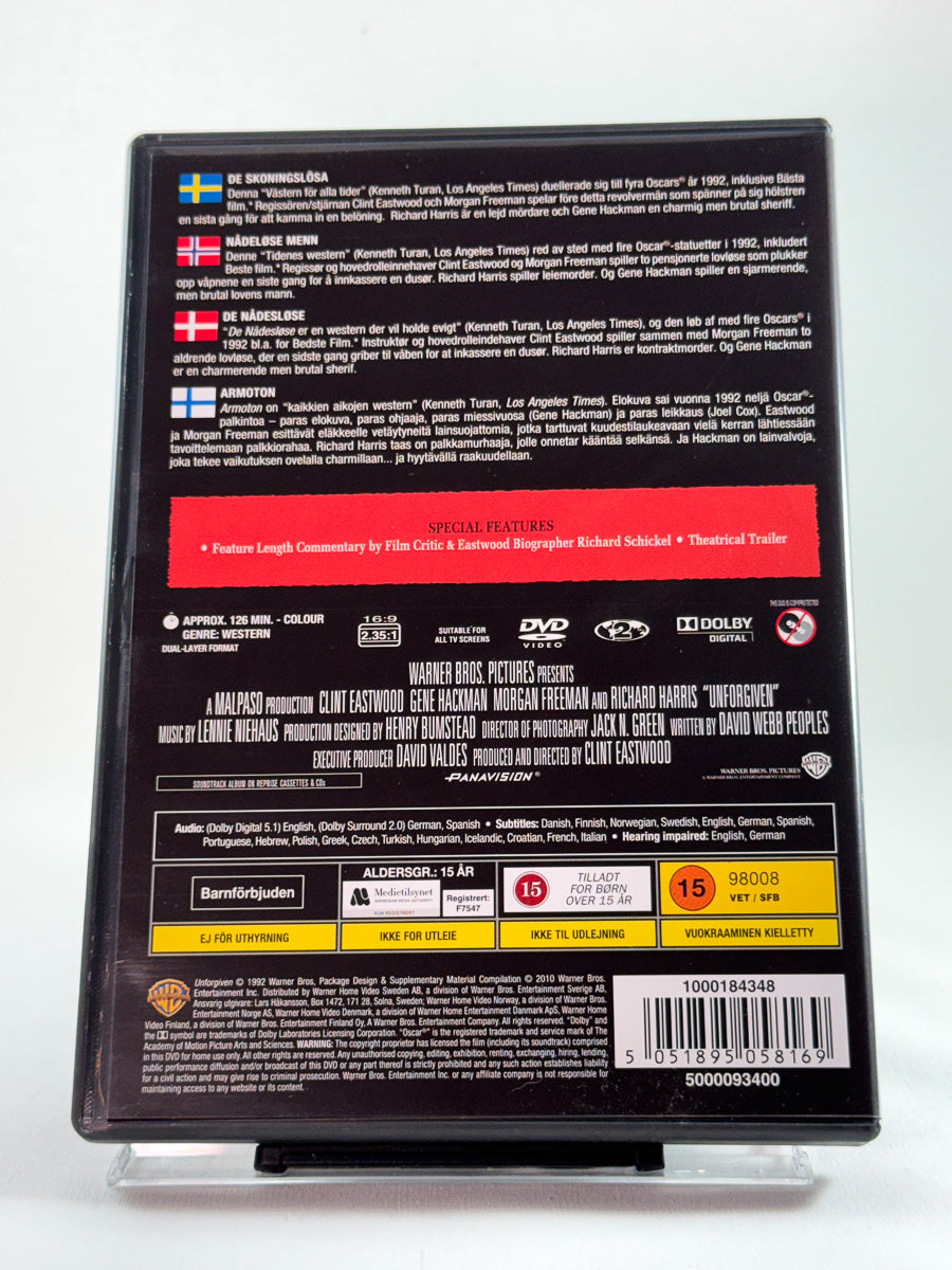 Bakside av cover til Unforgiven, brukt DVD hos Brukbar Film