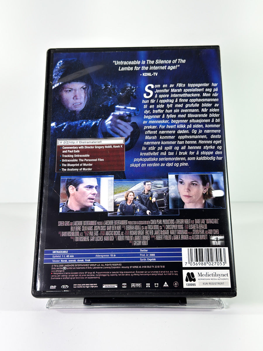 Bakside av cover til Untraceable på DVD