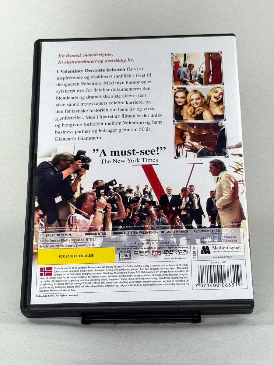 DVD-cover for filmen Valentino – The Last Emperor, bakside brukt original DVD hos Brukbar Film