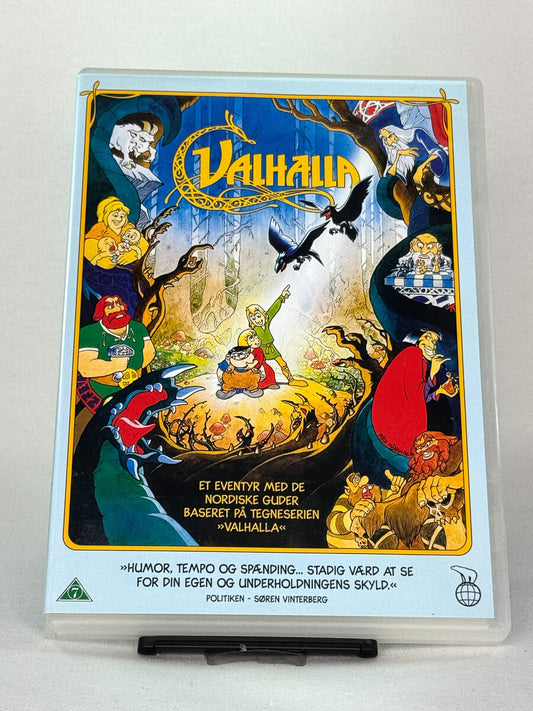 Forside av brukt DVD-film Valhalla, animert eventyrfilm basert på nordisk mytologi og tegneserien med samme navn, originalt cover hos Brukbar Film.