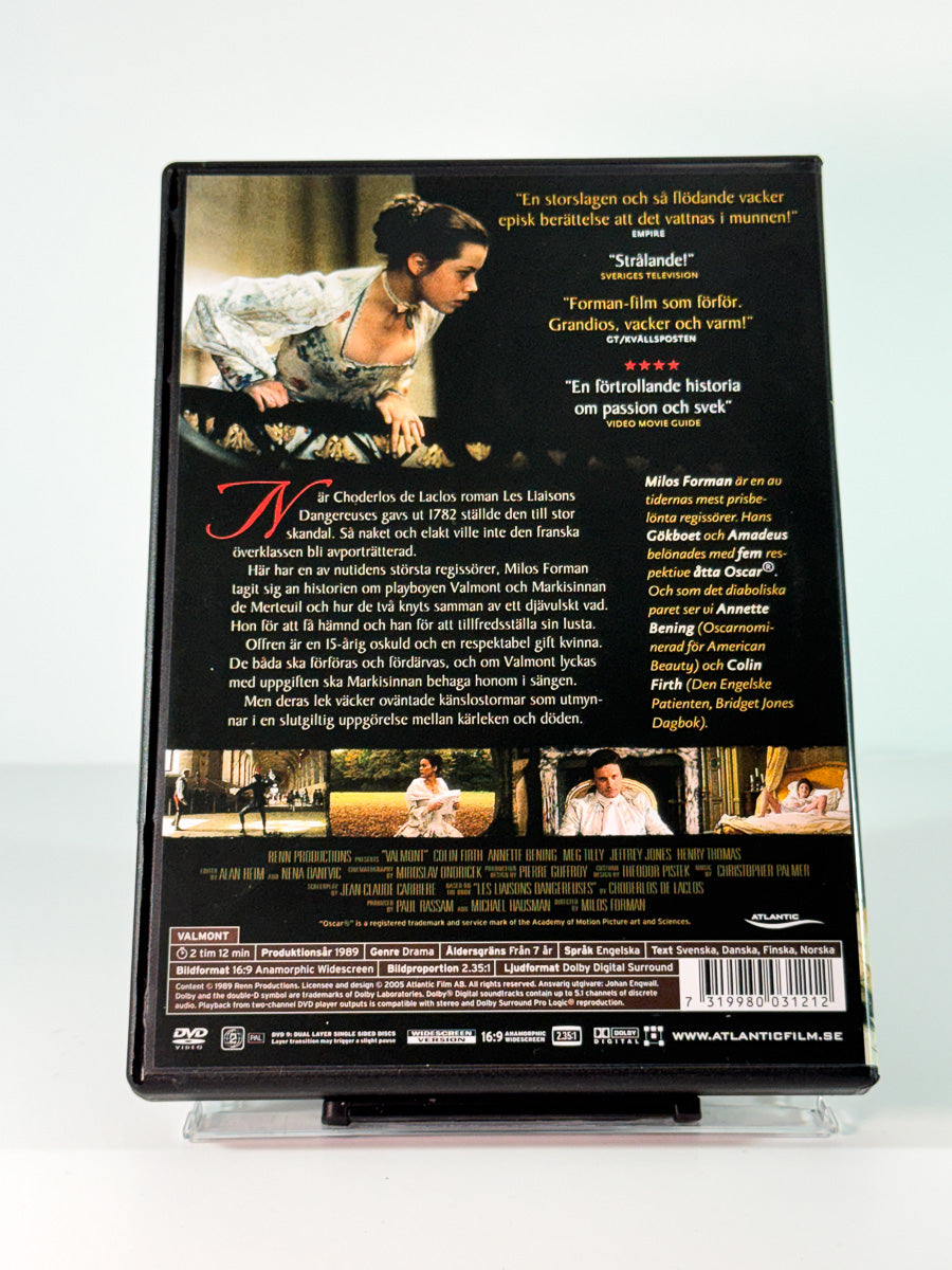 Bakside av cover til Valmont, brukt original DVD hos Brukbar Film