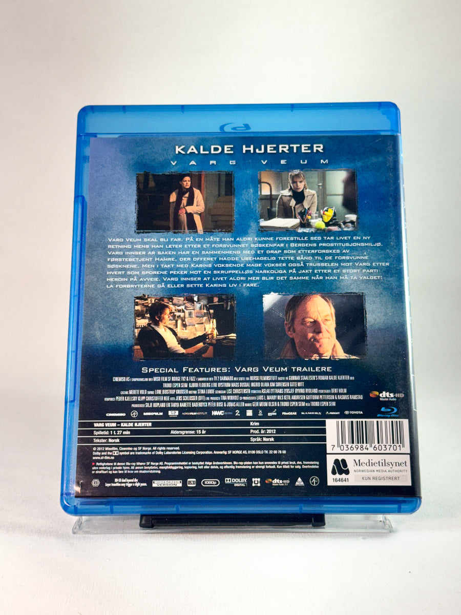 Bakside av cover til Varg Veum – Kalde hjerter, brukt original Blu-ray hos Brukbar Film