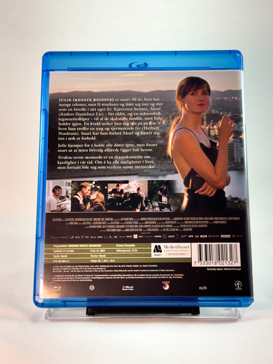 Verdens verste menneske – bakside av Blu-ray-cover, film av Joachim Trier, bruktfilm hos Brukbar Film
