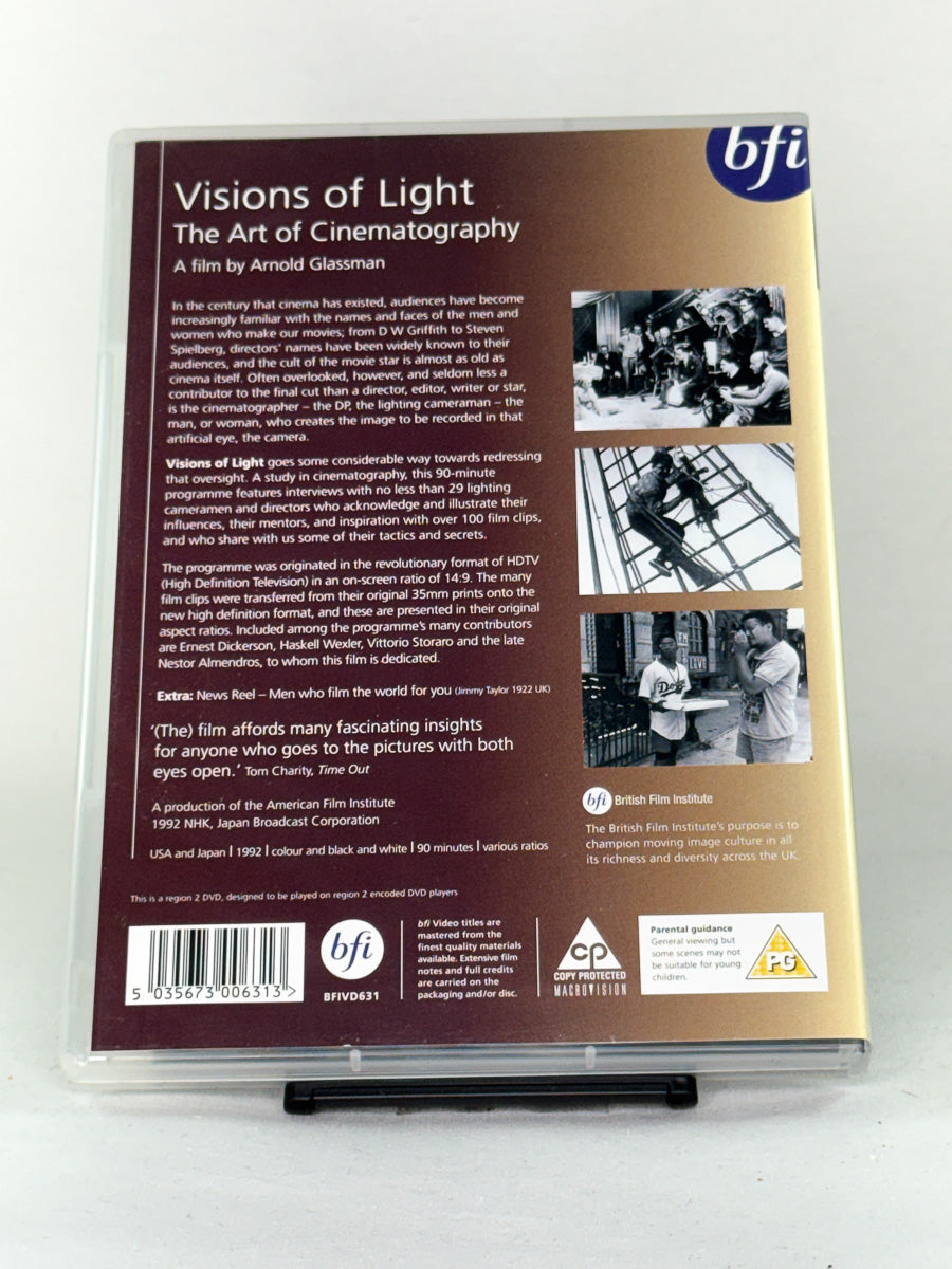 Bakside av Visions of Light DVD-cover – brukt DVD-dokumentar om filmkunst tilgjengelig hos Brukbar Film