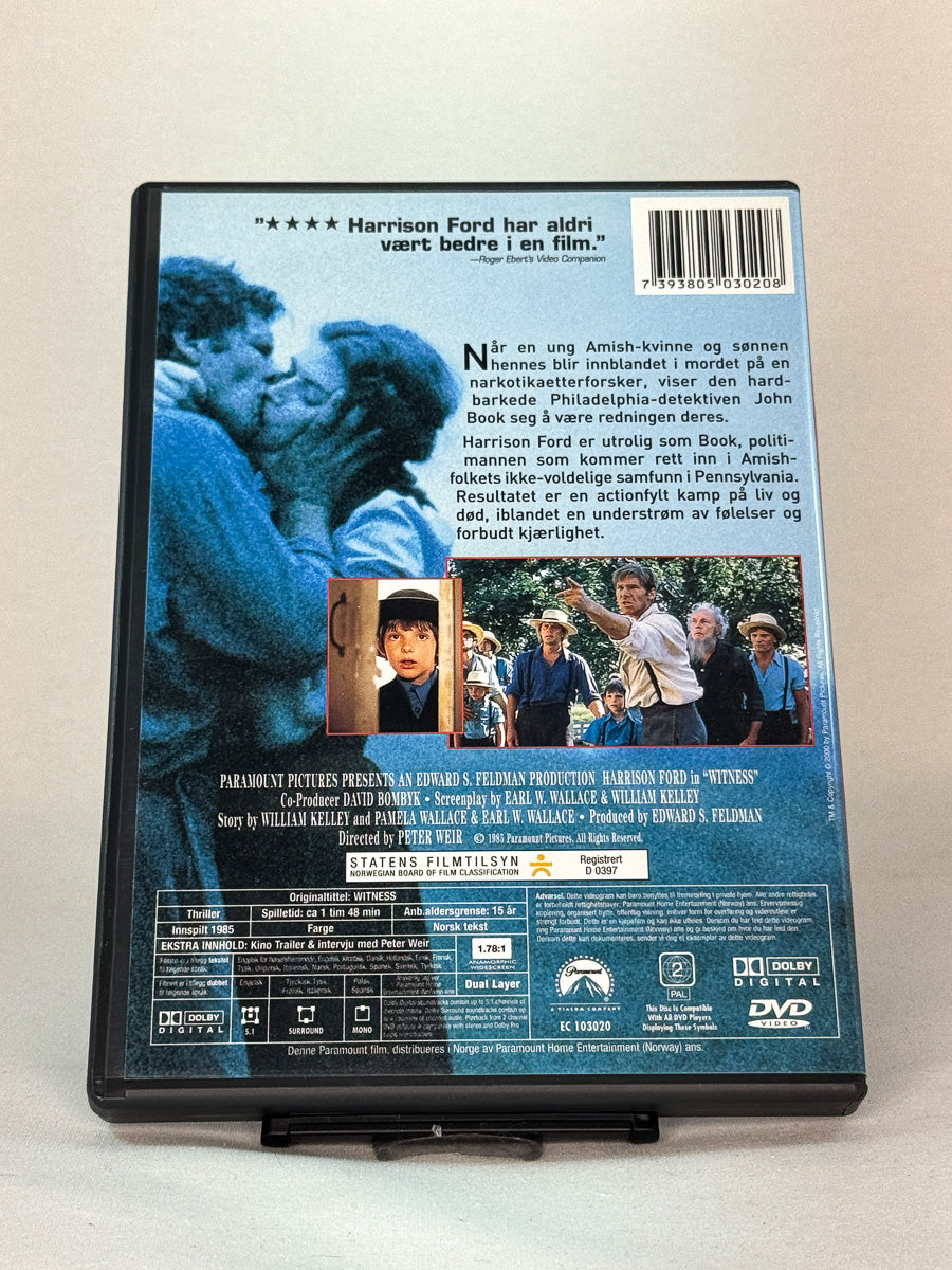 Bakside av DVD-cover til Vitne til mord, bruktfilm hos nettbutikken Brukbar Film