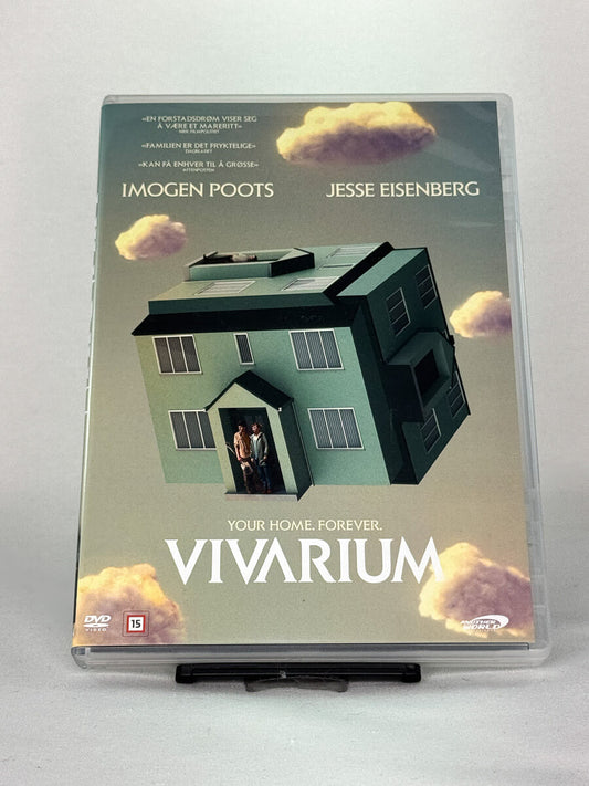 Forside av DVD-cover til Vivarium – brukt sci-fi thriller med Imogen Poots og Jesse Eisenberg, tilgjengelig hos Brukbar Film