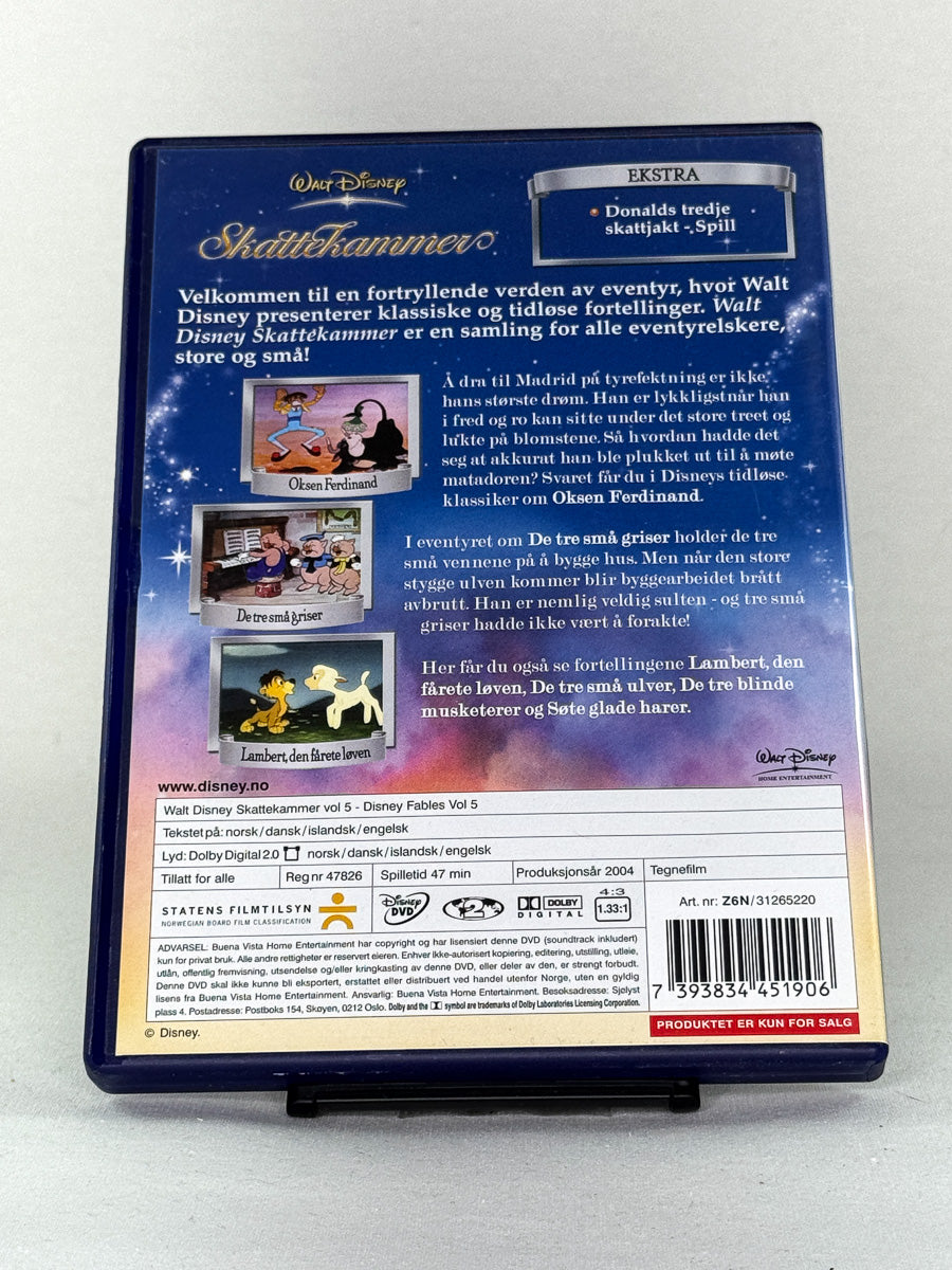 DVD-bakside til filmen Walt Disney Skattekammer Volum 5
Baksiden viser info, spesifikasjoner og eventuell ekstratekst – produktbilde fra nettbutikken Brukbar Film