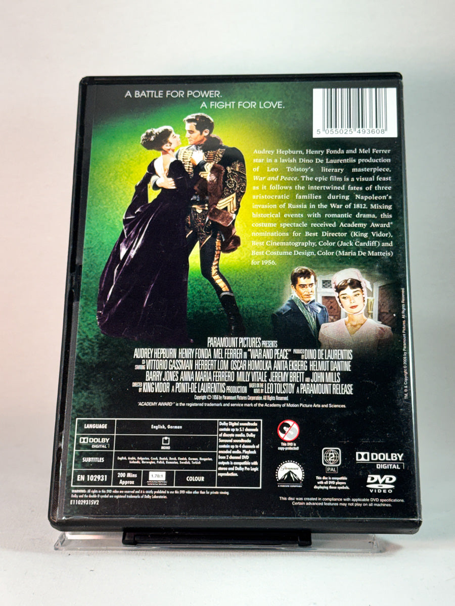 Bakside av cover til War and Peace, brukt DVD hos Brukbar Film