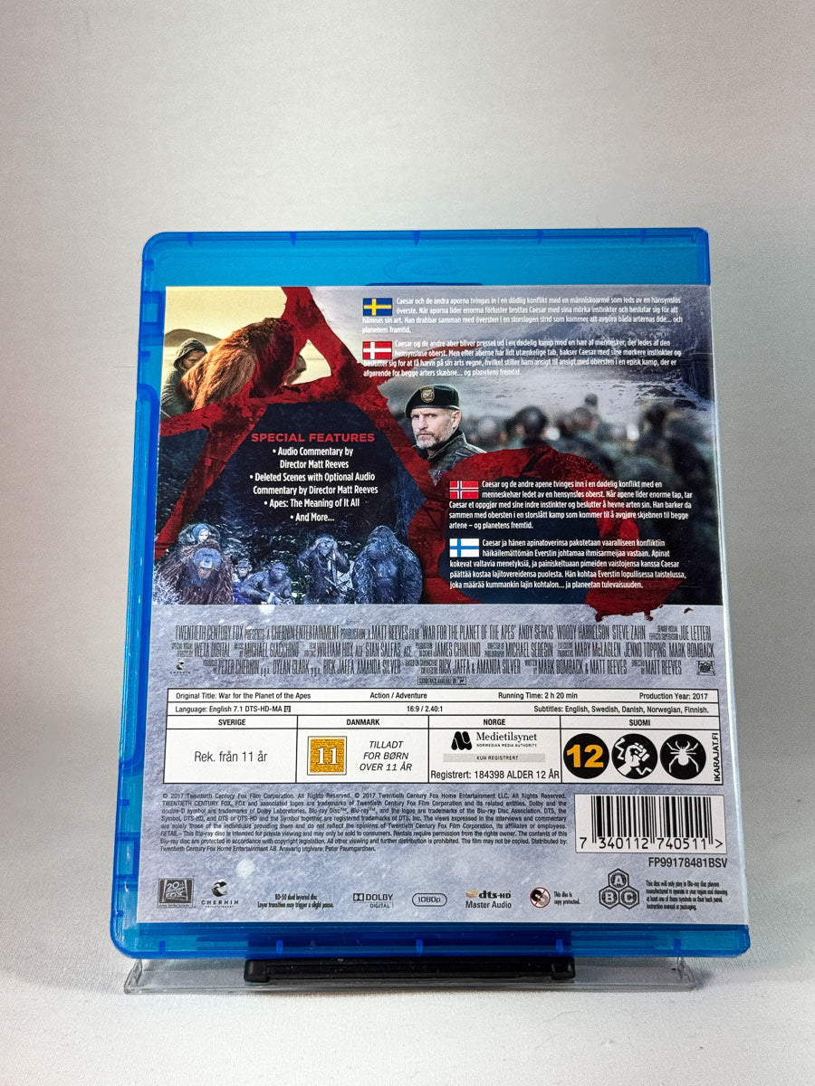 Bakside av cover til War for the Planet of the Apes, bruktfilm hos nettbutikken Brukbar Film
