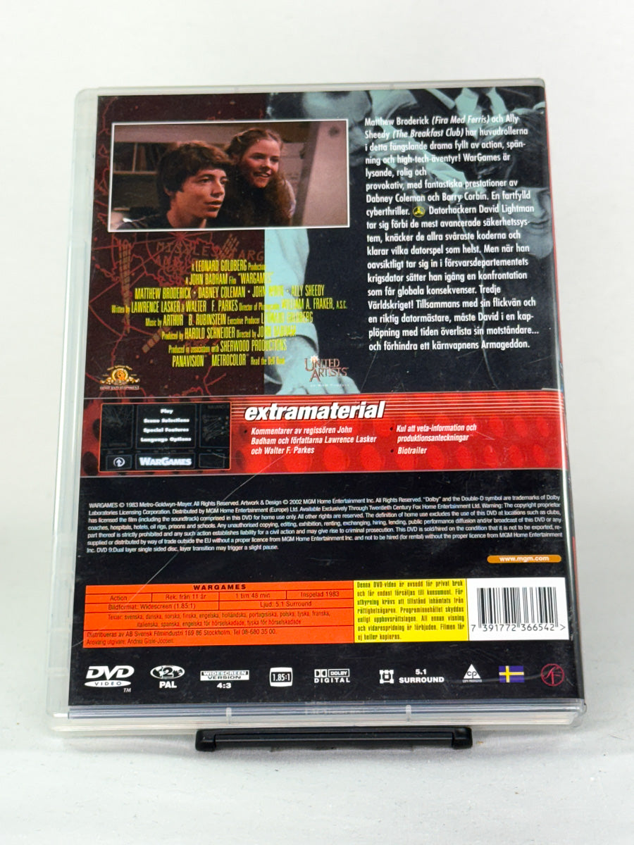 DVD-bakside til filmen WarGames  Svensk omslag
Baksiden viser info, spesifikasjoner og eventuell ekstratekst – produktbilde fra nettbutikken Brukbar Film