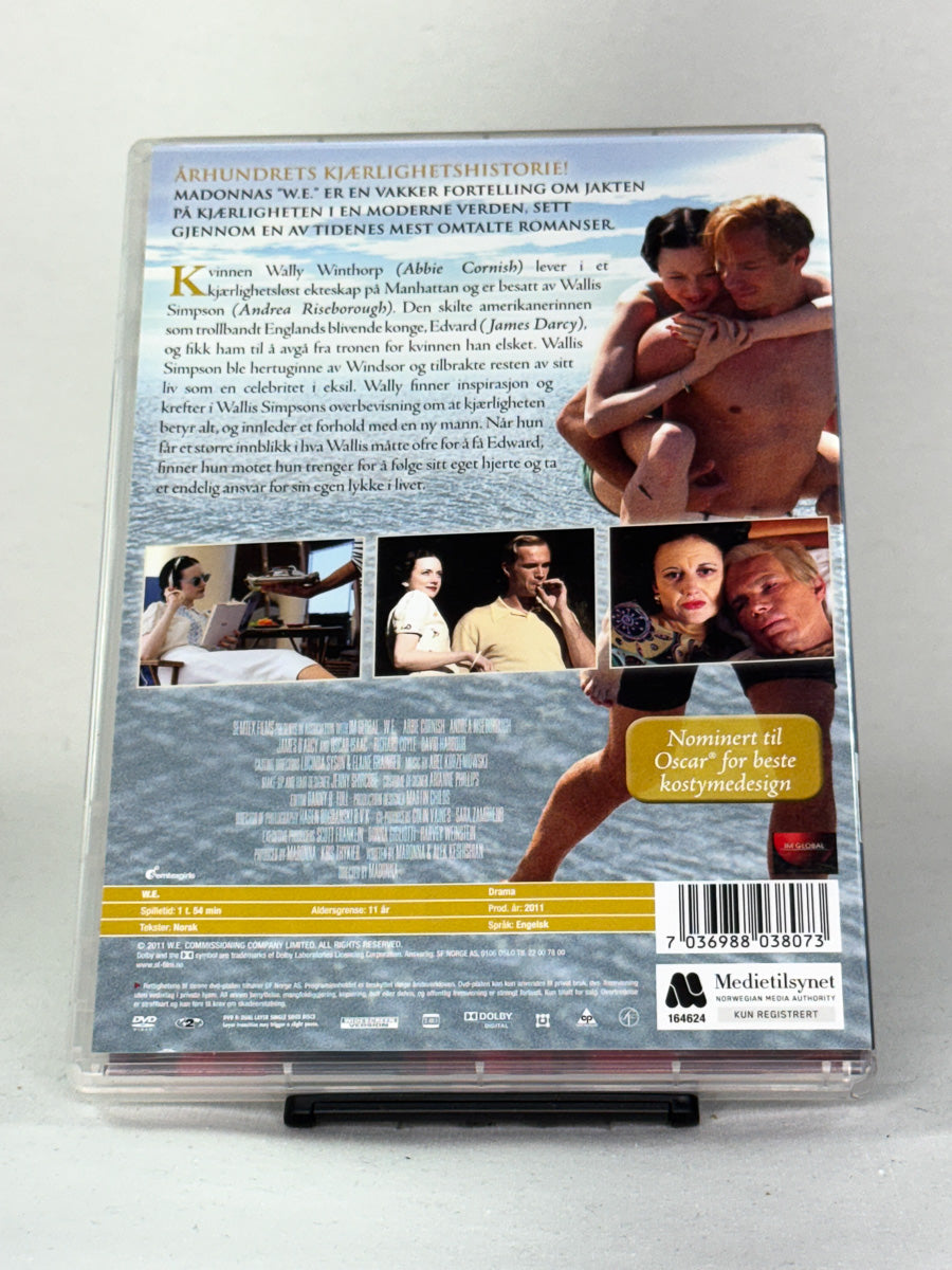 DVD-cover for filmen W.E., bakside brukt original DVD hos Brukbar Film