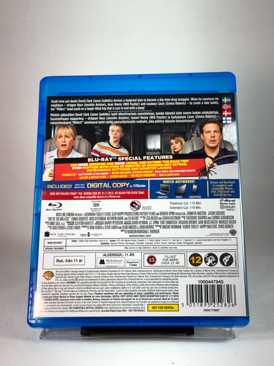 Bakside av cover til We’re the Millers, bruktfilm på Blu-ray hos Brukbar Film