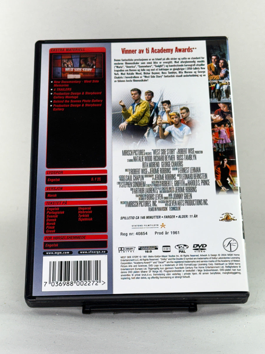 Bakside av West Side Story DVD-cover – brukt klassisk musikalfilm tilgjengelig hos Brukbar Film