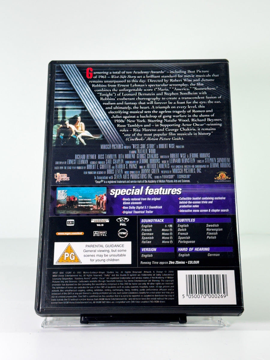 Bakside av cover til west side story, brukt DVD hos Brukbar Film