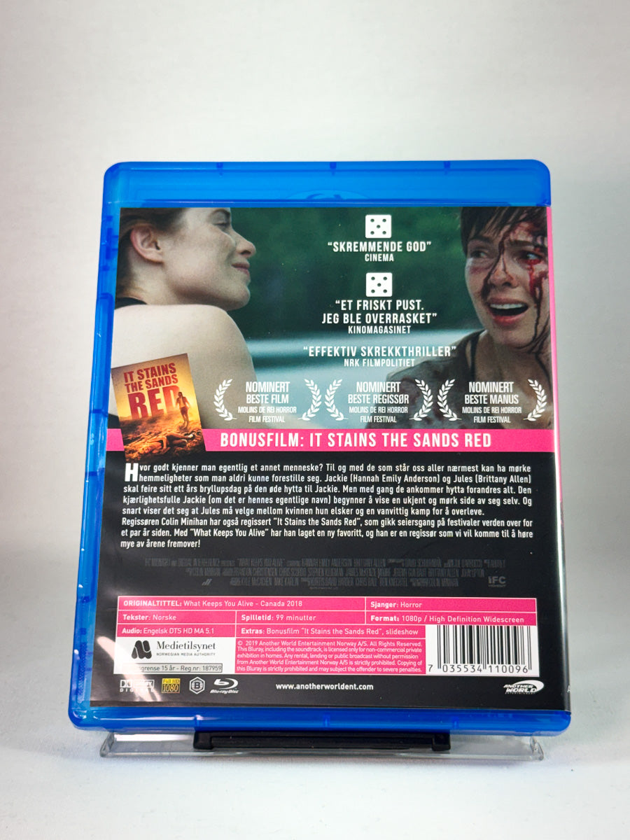 Bakside av Blu-ray-cover til What Keeps You Alive, bruktfilm hos nettbutikken Brukbar Film