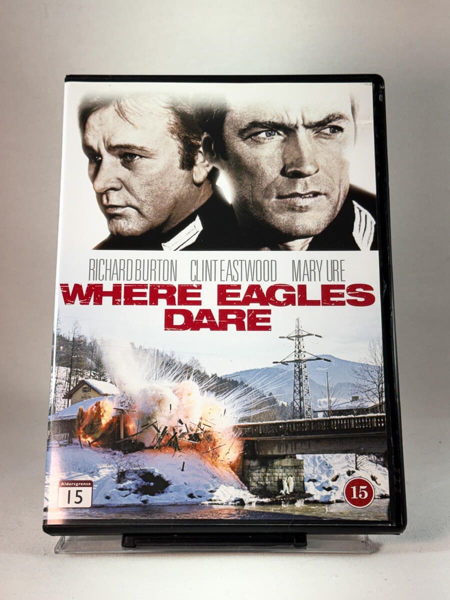 Forside av cover til Where Eagles Dare, brukt original DVD hos Brukbar Film