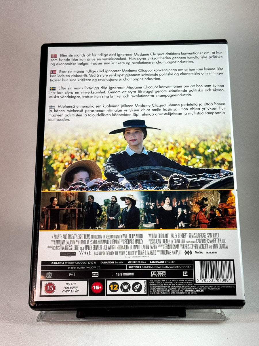 Bakside av cover til Widow Clicquot, brukt DVD hos Brukbar Film