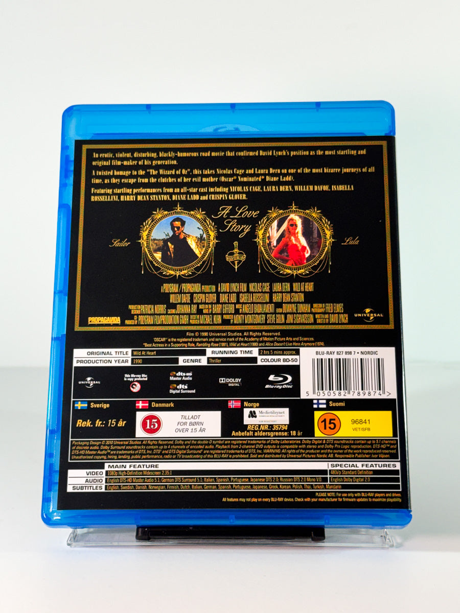 Bakside av cover til Wild at Heart, bruktfilm på Blu-ray hos Brukbar Film