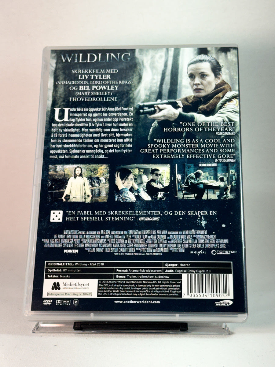 Bakside av cover til Wildling, bruktfilm på DVD hos Brukbar Film