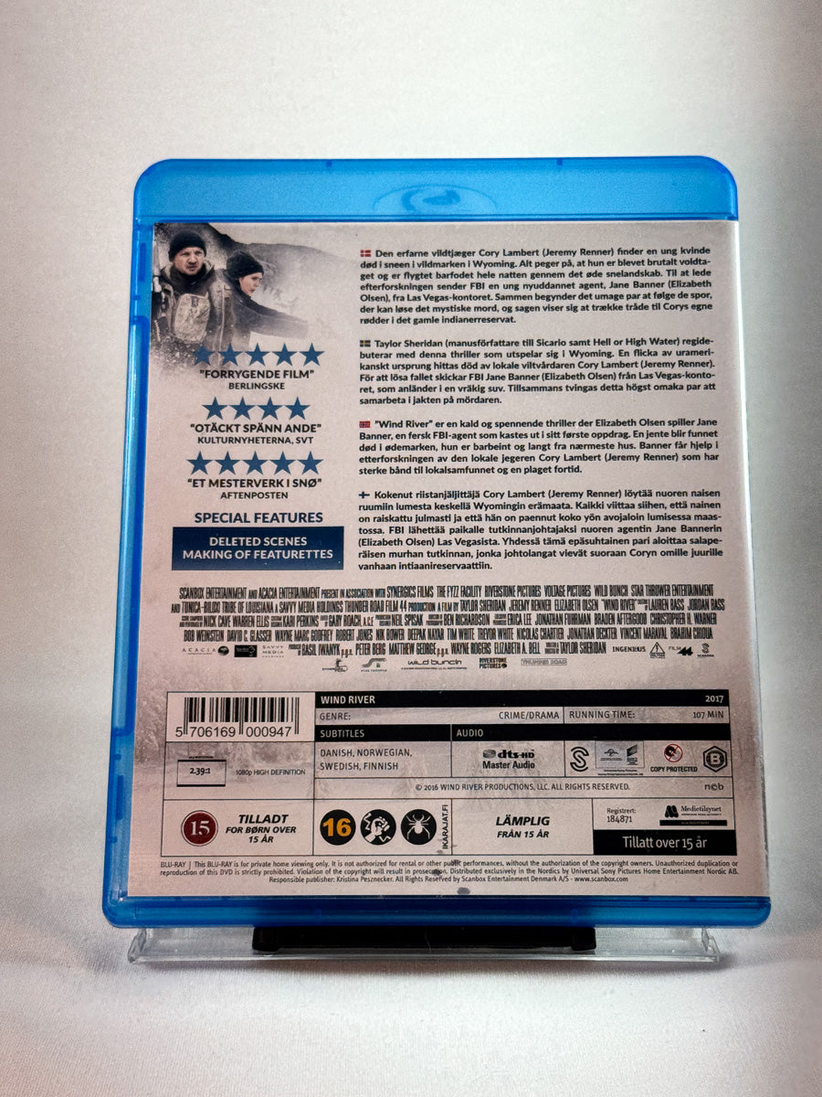 Bakside av cover til Wind River, brukt Blu-ray hos Brukbar Film